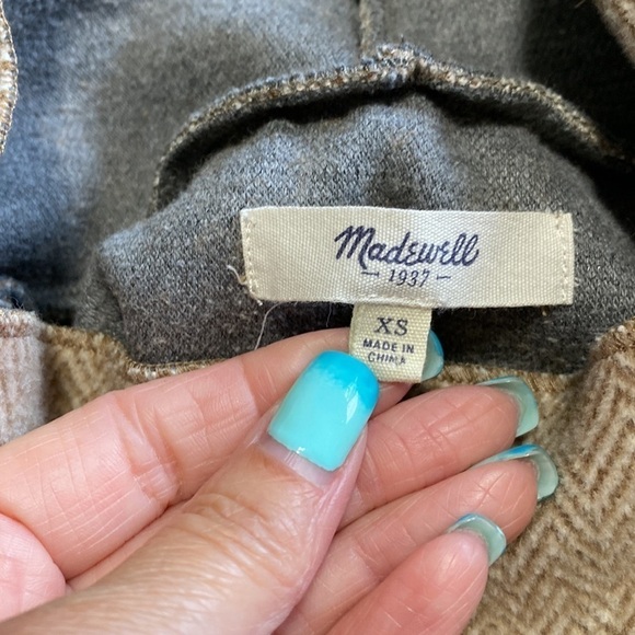 Madewell Sweater Herringbone Mockneck Sweatshirt Brown Cream Jersey Boxy Sz XS - Picture 7 of 10